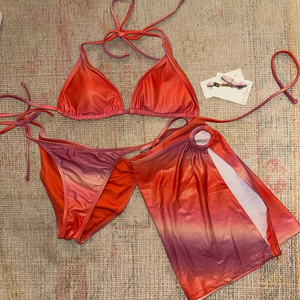 Jessica Simpson Orange and Pink Bikini Bottom